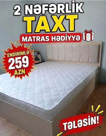 intex matras: İkinəfərlik taxt – sadə və zərif dizayn. Yumşaq başlıqlı, sakit rəng — 1