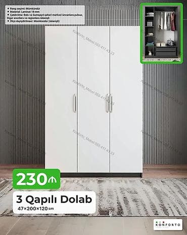 3 qapılı paltar dolabı - Ölçü: 47×200×120 sm - Material: 18 mm — 1
