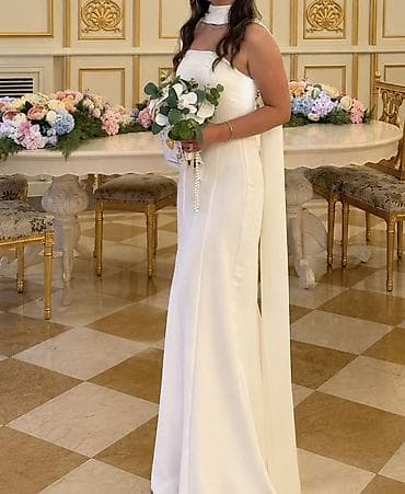 Ağ rəngli zərif ziyafət/nikah donu Ölcü: S,XS - Model: düz kəsim, yerə