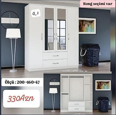 infacol kapi: Ağ rəngdə 3 qapılı garderob şkaf. Xüsusiyyətlər: - Ölçü: 200 × 160 × — 1
