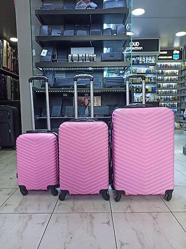 Çamadanlar: 3-lü sərt çamadan dəsti – çəhrayı - Ölçülər: kabin (kiçik), orta — 1