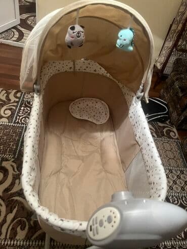 qidalandırmaq üçün uşaq stul yelləncək: Elektrikli beşik-sallanacaq beşik - Rəng: bej/kremlə ulduz naxışlı - — 5