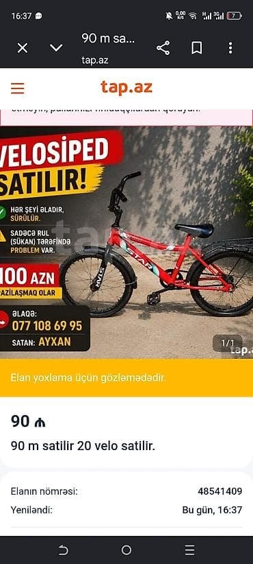 balaca velosiped: Uşaq velosipedi – STAR, 20 düym təkər ölçüsü. Xüsusiyyətlər: - Rəng — 1