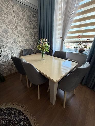 plasmas oturacaqlar: Qonaq otağı üçün, Açılan, Dördbucaq masa, 6 stul — 1