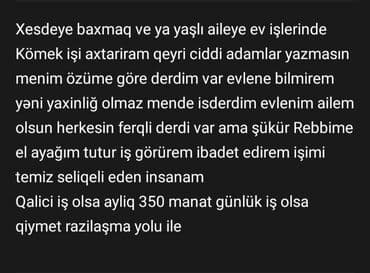 Xəstəyə baxım və yaşlı ailələrə ev işlərində kömək xidməti təklif