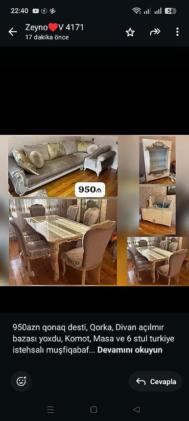 klassik qorka: 950azn qonaq desti, Qorka, Divan açılmır bazası yoxdu, Komot, Masa ve — 1