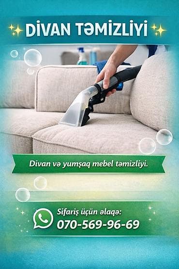 Xidmət: Divan və yumşaq mebel təmizliyi Təsvir: - Peşəkar avadanlıqla