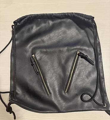 сумка бренд: Qara rəngli dəri görünümlü idman tipli çanta (drawstring/backpack) — 2