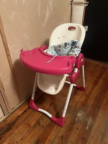 oyun masa: Uşaq yemək stulu – qatlanan, tepsili model - Rəng: ağ/çəhrayı - Rahat — 1