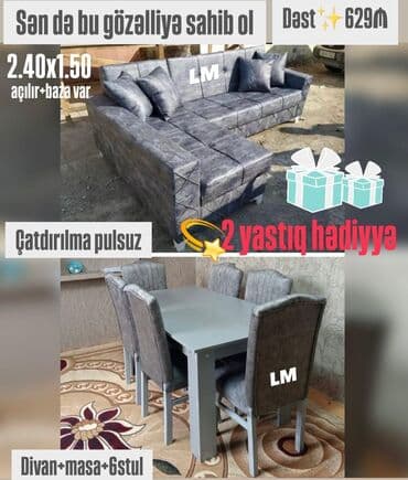 qədimi masa: Dəst: Divan + masa + 6 stul - Divan ölçüsü: 2.40 x 1.50 m - Divan — 1