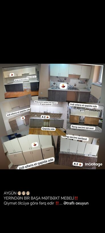 turk metbex mebelleri: Mətbəx mebeli, müxtəlif ölçülərdə və dizaynlarda. Rəng seçimi — 5