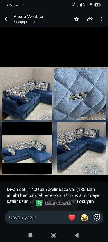 Divan satilir 400 azn açılır baza var (1350azn alinib) hec bir — 1