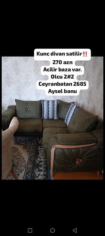 ev eşyalarl: Kunc divan satilir‼️ 270 azn Acilir baza var. Olcu 2#2 Ceyranbatan — 1