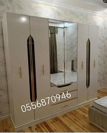 metbex skaf: Yeni, 6 qapı, Güzgülü, Ağ, Digər material, Açılan, Düz dolab — 1