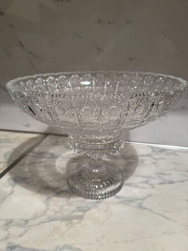 dekor qablar: Kəsimli şüşə/polad kristal dizaynlı ayaqlı meyvə qabı - Klassik kəsim — 2