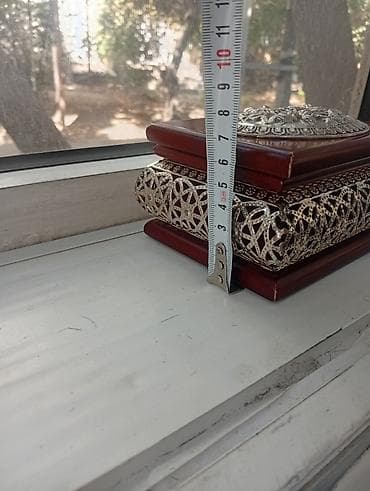 ev dekor: Taxta və metal işləməli dekorativ qutu - Material: Tünd qəhvəyi — 7