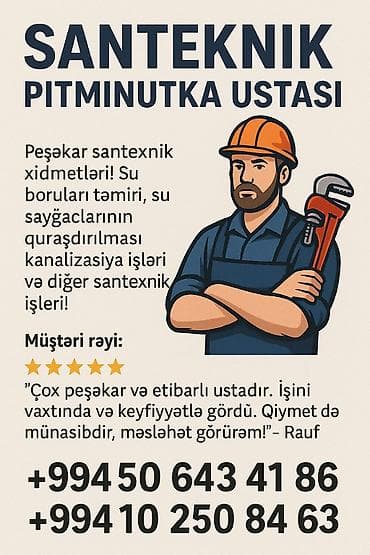 Услуги по строительству и ремонту: Peşəkar santexnik xidmətləri təklif olunur. Su borularının təmiri, su — 4