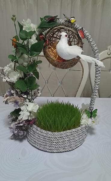l herfi bezekli: Novruz dekoru – əl işi kompozisiya - Gümüşü iplə bəzədilmiş dairəvi — 1