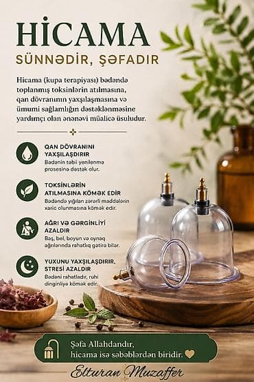 1 ce: Hicama terapiya Hacamat 10 banka və qızışdırma masajı yağla 30 AZN — 6