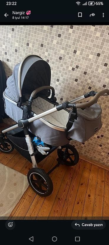 Uşaq arabası – 2 in 1 komplekt - Rəng: boz (gövdə alüminium çərçivə