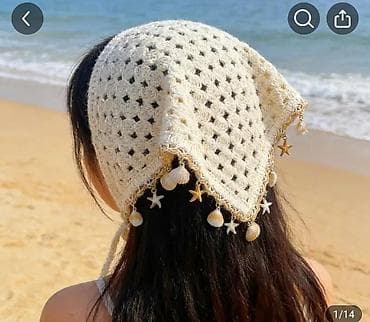Головные уборы: Kroşe baş örtüyü/bandana – əl işi - Model: Üçbucaq formalı, tor — 1