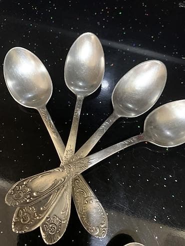 sap: Vintage metal çəngəl və qaşıq dəsti - Material: metal (gümüşü rəng — 5