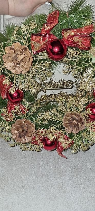 yazi lovhe: Yeni il/Qış bəzək çələngi - Qapı, divar və vitrin üçün asma dekor - — 2