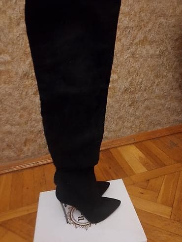 Çəkmələr: Qadın dizə qədər qara çəkmə - Model: sivri burunlu, incə metal — 3