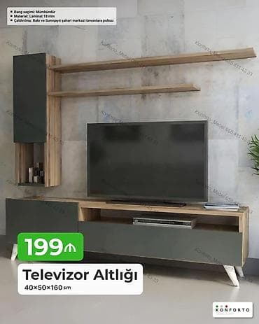 dekor ref: Televizor altlığı və divar rəfləri dəsti Ölçülər: - Altlıq: 40 × 50 × — 1