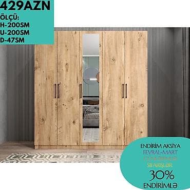 Yeni, 4 qapılı, Güzgülü, Digər rəng, Digər material, Açılan, Düz dolab — 4