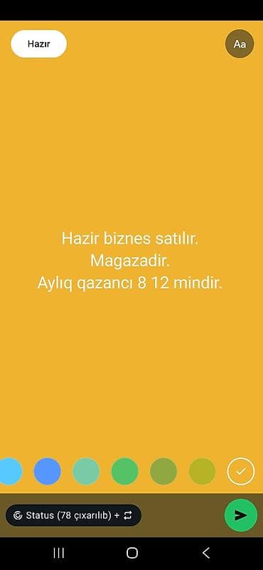 Hazır biznes – mağaza satılır. Ayliq qazanci 8 12 min arasi 5ildir