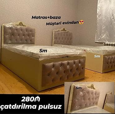 tek kravat sekilleri: Matraslı bazalı tək nəfərlik çarpayı dəsti. Dəstə matras və geniş — 2