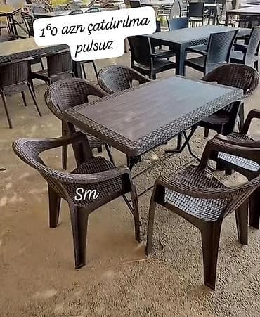 Plastik rattan dizaynlı masa və stul dəsti - Dəst tərkibi: 1 ədəd