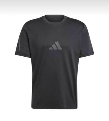 dəri zamşa kişi gödəkçəsi: Qara rəngli, qısaqol Adidas idman köynəyi. Köynəyin ön tərəfində və — 1