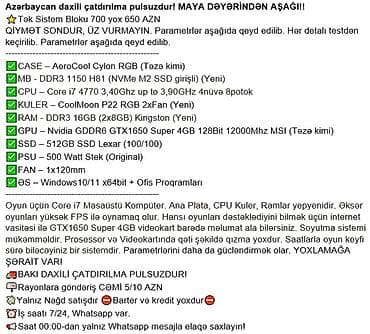 Masaüstü kompüterlər və komponentlər: Azərbaycan daxili çatdırılma pulsuzdur! MAYA DƏYƏRİNDƏN AŞAĞI!! ⭐Tək — 2