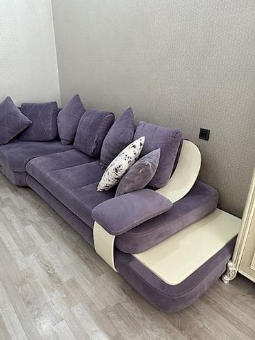 krep parca: Bənövşəyi rəngdə L formalı künc divan - Müasir dizayn: yumşaq — 7