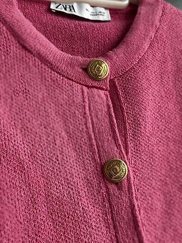 zara mont: ZARA qadın kardiqanı – çəhrayı rəngdə, düyməli klassik model — 3