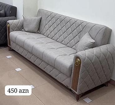 ucuz divan: Model: Üç nəfərlik divan - Rəng: Açıq boz - Üslub: Daimond tikişli — 1