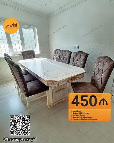 salon stulları: Dördbucaq masa, 6 stul — 1