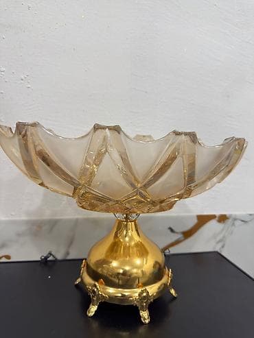 aksesuar qabi: Şüşə meyvə/qənnadı qabı – dekorativ ayaqlı model - Material: qalın — 1