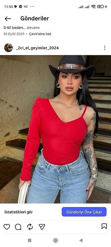 Праздничные костюмы: Qadın üçün asimmetrik qırmızı bodi/bluz. - Dizayn: bir çiyin açıq — 1