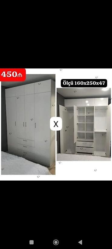 paltar dolab: Ağ rəngli çoxfunksiyalı paltar şkafı - Ölçü: 160 x 250 x 47 sm (eni x — 1