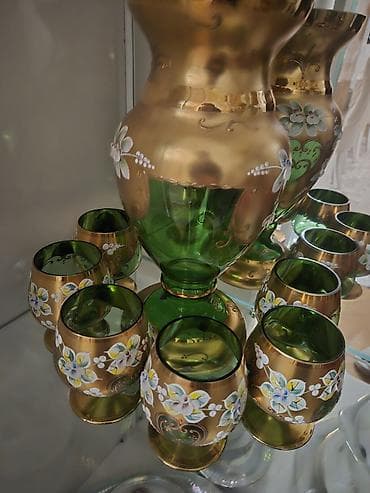 versace servis: Şüşə qab-qacaq dəstləri – əl işli dekorlu - Qızılı və qara rənglərin — 2