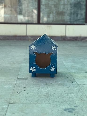 fars pişik: Mavi rəngdə taxta pişik evi - Material: möhkəm ağac əsaslı — 2