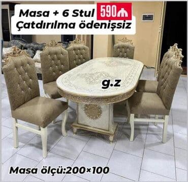*Masa Dəsti 💥 590Azn* 📌Masa + 6 stul *Masa Ölçü:200×100* *Rəng seçimi lalafo.az -da *Masa Dəsti 💥 590Azn* 📌Masa + 6 stul *Masa Ölçü:200×100* *Rəng seçimi