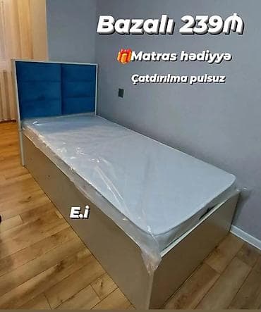 matrazlar: Bazalı tək nəfərlik çarpayı - Qiymət: 239 ₼ - Matras hədiyyə - — 1