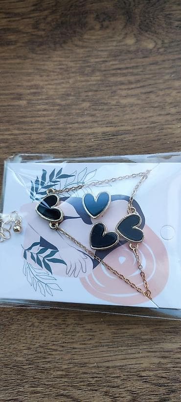 Qızılı rəng zəncirli bəzək dəsti – ürək formalı asqılarla - Dəst