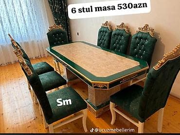 stul bar: Qonaq otağı üçün, Yeni, Açılmayan, Dördbucaq masa, 6 stul — 3