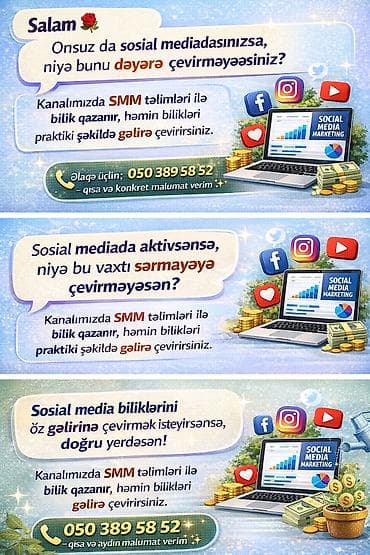 Xidmət: SMM (Sosial Media Marketinqi) təlimləri Təsvir: - Sosial