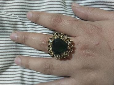 gümüş üzük qadın: Zərif bəzəkli qadın üzüyü - Üzərində iri, damla formalı tünd-yaşıl — 5